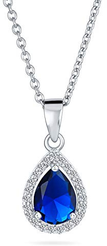 Bling Jewelry 925 Sterling Silber Viktorianischer Vintage-Stil Zarte Braut Königliche Tropfenform Blauer Solitär Zirkonia Simulierter Saphir AAA CZ Halo 5CT Tropfen-Anhänger Halskette Für Damen