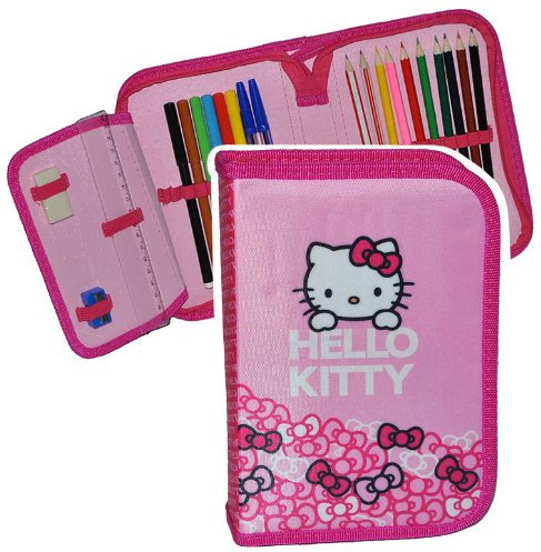alles-meine.de GmbH 23 TLG. gefüllte Federmappe Katze Kitty - für Kinder Mädchen/Schiefermappe - Katzen rosa Schüleretui Schlampermappe Schule Vorschule