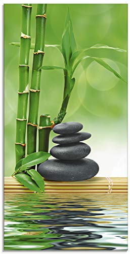 ARTland Wanddeko Glasbilder Wandbild Glas Bild einteilig 50x100 cm Hochformat Asien Wellness Zen Spa Steine Bambus Entspannung Grün T5OP
