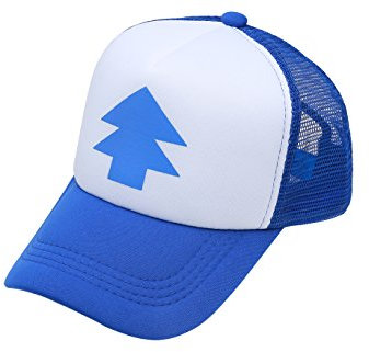 Kappe, Design: Dipper / Gravity Falls, mit gebogenem Schirm, blau, Kieferbaum-Motiv, Baseballmütze