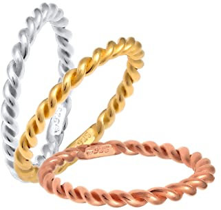 Elli Ring Damen Tri-Colour Set Basic aus 925 Sterling Silber