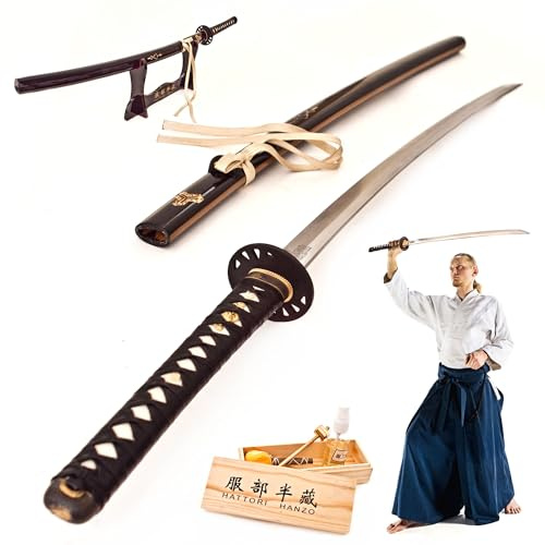 Swords and more Töte Bill Hattori Hanzo Schwert - gefaltet, Katana aus gefaltetem Hartstahl, Set mit Scheide, Ständer, Pflegeset, für das Schwerttraining & Sammlungen