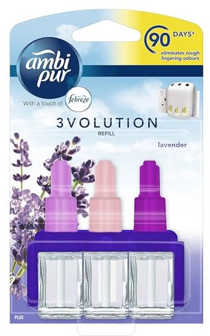 Febreze 3Volution Plug In Air Freshener Refill, Lavender, 7 Refills (20ML X 7), Odour Fighter & Bathroom Air Freshener, Febreze Plug In Refill 3volution