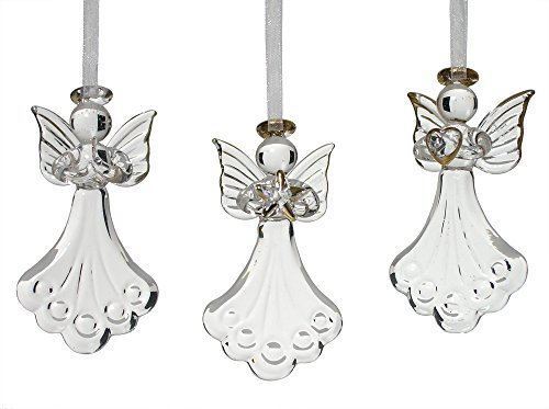Banberry Designs Glas Engel Ornaments – Set von 3 Mini Glas Engel – One ist betend, die Eine Herz und Halten A Star – Gold Accent Glas Ornament Set – Weihnachten Engel