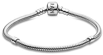 PANDORA Moments Schlangen-Gliederarmband mit Zylinderverschluss aus Sterling-Silber, kompatibel mit Charms und Anhängern aus der Moments Kollektion, Größe: 19cm