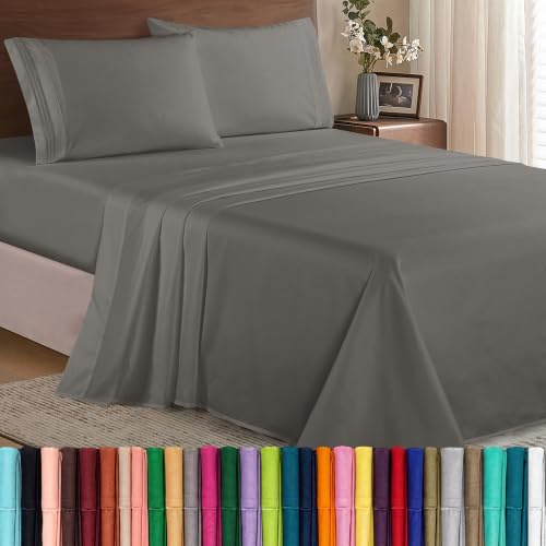 Elegant Comfort Luxury 1500 Premium Hotel Quality Microfiber 4-Piece Sheet Set - Wrinkle Resistant, All Around Elastic Fitted Sheet, Deep Pocket up to 16, California King, Grey