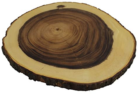 apollo The HOUSEWARES Brand Rustica Board, Round, Acacia Wood, Perfect for Weddings, Christmas, Cakes, Centrepiece, Diameter 32-37cm, Natural