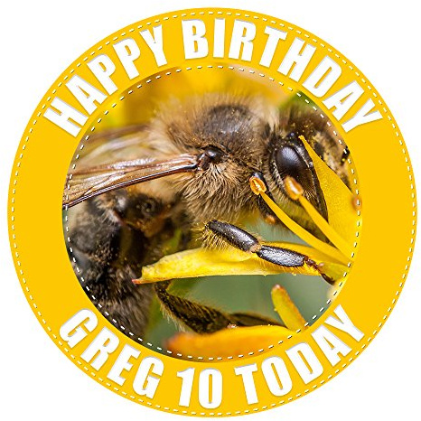 Gardening Honey Bee Cake Topper 7.5 Inch Personalised Edible on Icing Sheet with HI-RES Image