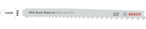 Bosch 3x PRO Thick and Thin Multi Material T345XF Jigsaw Blade (for Wood with nails, Steel, Length 132 mm, Professional Accessory Jigsaw)