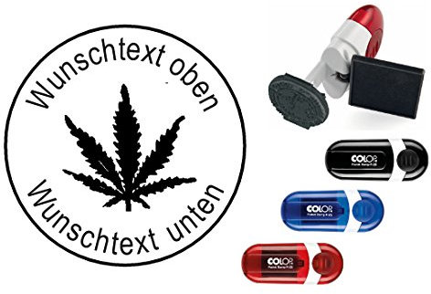 Geocachingstempel Cannabis Blatt - mit persönlichem Namen - Ø 24 mm