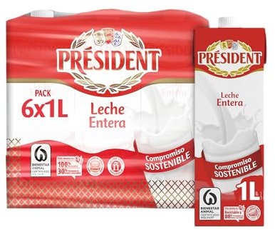 President Leche Entera - Pack de 6 x 1 L - Total: 6 L