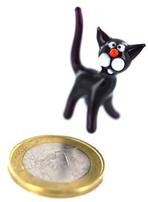 Schwarze Katze - Miniatur Figur schwarzes Kätzchen aus Glas - Katze Schwarz - Glasfigur Glücksbringer Mini 1-1 Glastier Deko Setzkasten Vitrine