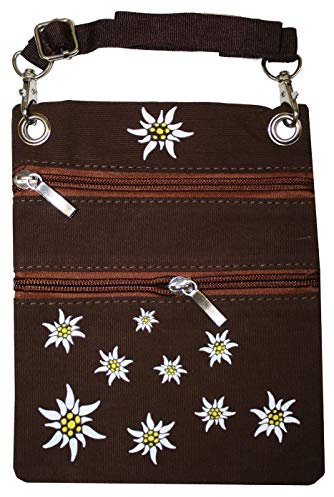 German Wear Trachtentasche Dirndl Tasche mit Edelweiss Trachten Baumwolltasche, Dunkelbraun