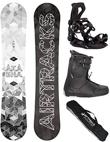 Airtracks Herren Snowboard Set Freestyle Freeride Wide Board Akasha Wide 159 - Snowboard Bindung Master - Softboots Master QL 45 - SB Bag