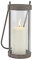 Stonebriar Industrial Glass Cylinder Hurricane Farol con Marco y Mango de Metal de Zinc rústico, Gris, 3 Inches