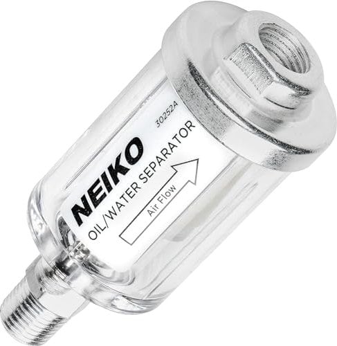 NEIKO 30252A Water and Oil Separator for Air Line | 1/4 NPT Inlet and Outlet | 90 PSI | Air Compressor and Air Tool Accessory | Protect Lifespan of Pneumatic Tools | Water Moisture Filter Dryer