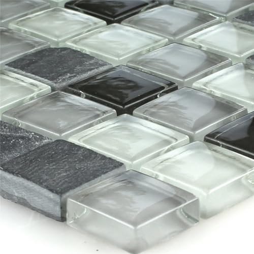 Glasmosaik Schiefer Naturstein Mosaik Fliesen Schwarz Grau Weiß