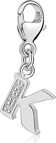 Materia Buchstabe K Anhänger Silber 925 mit 3 Zirkonia - Alphabet Charms C61