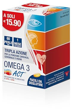 Omega 3 Act, Integratore Alimentare a base di Olio di Pesce (EPA - DHA), per la Funzione Cardiaca, Cerebrale e Visiva - 1 Confezione da 60 Mini Perle