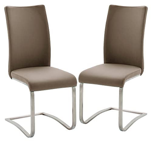 Robas Lund Esszimmerstuhl 2-er Set Cappuccino, Stuhl belastbar bis 130 kg, mit Kunstlederbezug, Gestell Edelstahl