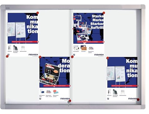 FRANKEN Schaukasten PRO für den Innenbereich, Schiebetür, 8x A4, 95 x 68 x 4,6 cm, magnetisch, mit Aluminiumrahmen zur Wandmontage, SK6108, weiß