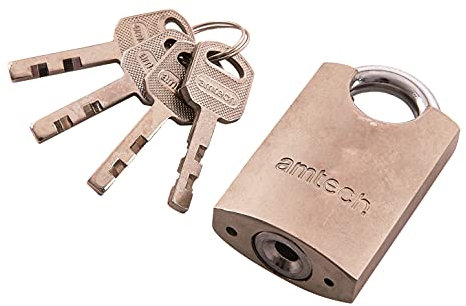 Am-Tech T1610 40 mm con Llaves, grillete de Acero endurecido de 7 mm, Mecanismo de Bloqueo de precisión, candado de Seguridad, Plata, 40mm