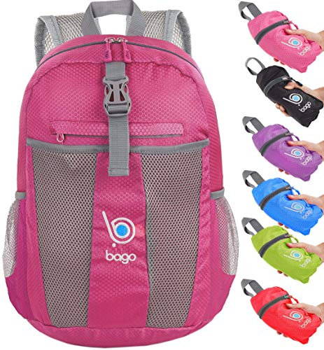 Rucksack, leicht, faltbar, platzsparend, für Damen, Herren, Kinder, Pink (rosa) - BacPk-25-Pink