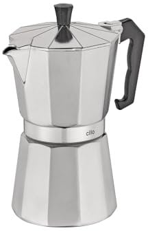 cilio Espressokocher Classico für 6 Tassen | Induktion geeignet| Höhe: 20 cm Ø 8,5 cm | Aluminium-Gehäuse | Silber | mit Planboden | Induktion Espressokocher | für Reisen oder Camping