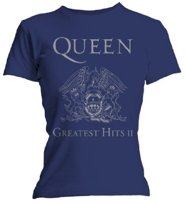 Queen Women's Greatest Hits II Skinny Short Sleeve T-Shirt, Blue (Navy), Size 14 (Manufacturer Size:X-Large)
