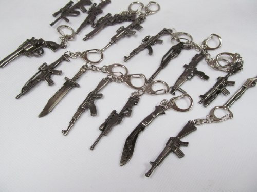 Fat-catz-copy-catz 1x Collectable Replica Mens Solid Metal Mini Gun Weapon: AK47, Sniper, Revolver, Machine gun, Hunting Knife, Pendant Keyring (1x randomly selected keyring)