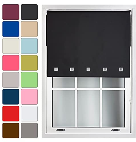 FURNISHED Blackout Blinds Roller Shade Window Blind with Chrome Square Eyelets Customized Width Made to Measure, Black, 240cm x 165cm