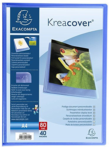 Exacompta - Réf. 5742E - 1 Protège-documents Kreacover Chromaline - 40 pochettes cristal lisse - 80 vues - pour A4 - dim 24 x 32 cm - couverture en polypro semi-rigide - couleur bleu