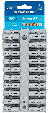 Rawlplug 68615 10 x 36 mm Uno Plug Card - Grey (80 pieces)