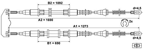 ATE Seilzug, Feststellbremse 24.3727-0735.2 | Kompatibel mit: OPEL ASTRA F CC, ASTRA F Stufenheck