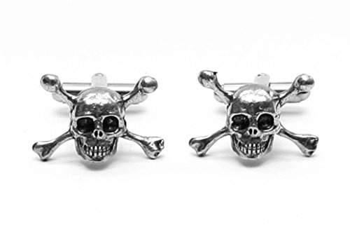 Piraten-Totenkopf und gekreuzte Knochen-Manschettenknöpfe von Hoardersworld, aus feinem englischen Zinn, in Geschenkverpackung.