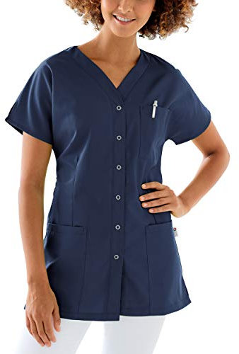 CLINIC DRESS Kasack Damen 1/2 Arm Druckknöpfe mit Brusttasche Seitentaschen Seitenschlitze 95° Wäsche Navy, XL