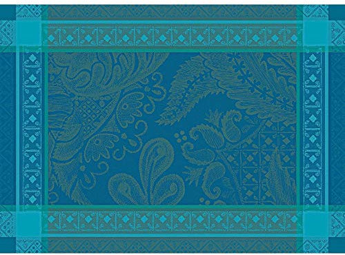Garnier-Thiebaut Isaphire Emeraude (Emerald) Jacquard Platzdeckchen 53,3 x 38,1 cm grün süß behandelt hohe Fadenzahl