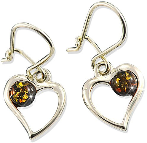 Ohrringe Bernstein Amber Silber 925 Herz-form