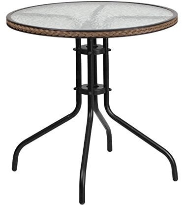 Flash Furniture Mesa de Cristal con Borde 28RD, Ratán Transparente y marrón Oscuro, 28 Round
