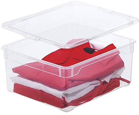 Rotho Clear Aufbewahrungsbox 18l mit Deckel, Kunststoff (PP) BPA-frei, transparent, 18l (40,0 x 33,5 x 17,0 cm)
