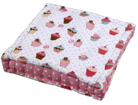 Homescapes Bodenkissen Cupcakes – rosa-buntes Sitzkissen 40x40 cm aus Baumwolle mit Tragegriff, Oeko-Tex Matratzenkissen, Sitzerhöhung für Stuhl, Sessel & Gartenbank