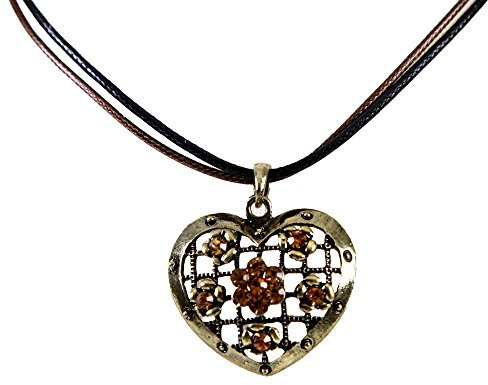 ALMBOCK Trachtenhalskette Herz -Tracht Kette Herz - Dirndl Ketten alt antik Stil mit Steinen