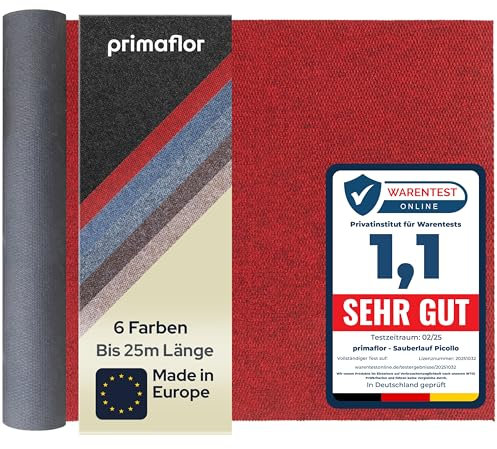 Primaflor Sauberlauf - PICOLLO, Rot, 2,00m x 4,00m, Rutschfester Schmutzfangläufer Meterware, Robuster Küchenläufer nach Maß, Zuschneidbarer Teppichläufer, Eingangsmatte für Flur und Windfang