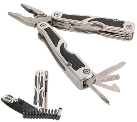 MAUK® Multitool Edelstahl Multifunktionsmesser Outdoor Survival Taschenmesser - Säge, Zange inkl. Bits für Camping & Fahrrad Reparaturset | Geschenk für Männer