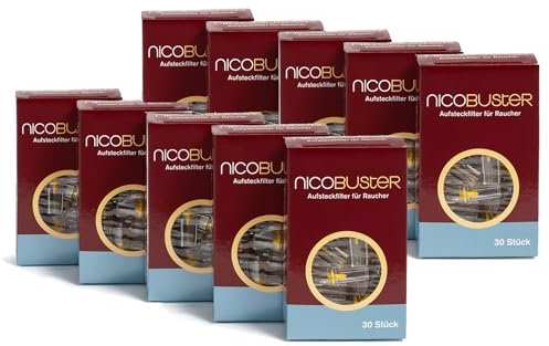 Nicobuster Zigarettenfilter - Filter Aufsatz - 300 STK - Aufsteckfilter für Raucher - reduziert Schadstoffe, Teer, Nikotin - kein Geschmacksverlust - 10 x 30 Filter