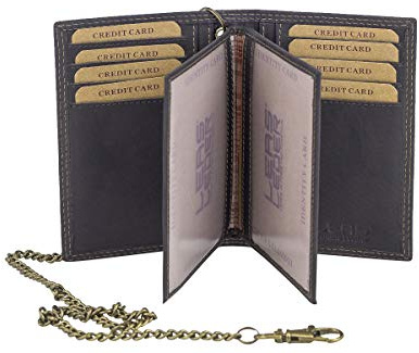 LEAS MCL Biker-Kreditkarten- und Ausweismappe mit Kette Vintage-Stil in Echt-Leder, braun - LEAS Chain-Series