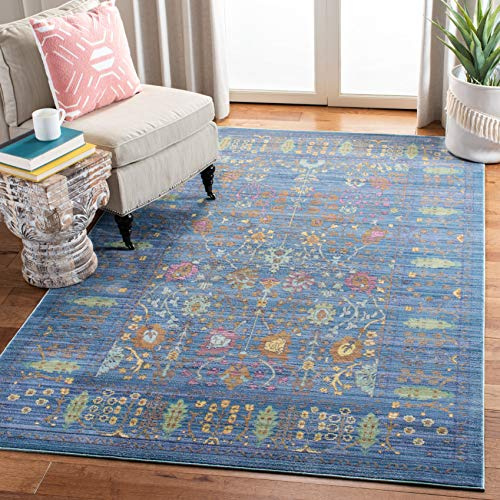 SAFAVIEH Valencia Collection Accent Rug - 4' x 6', Blue & Multi, Boho Chic Distressed Design, Non-Shedding & Easy Care, Ideal for High Traffic Areas in Entryway, Living Room, Bedroom (VAL108M)