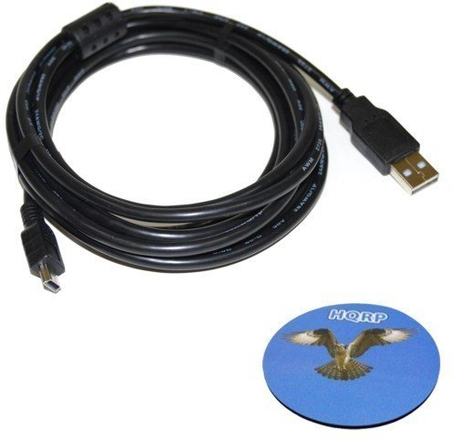 HQRP Extra Long 10ft USB to Mini USB Cable compatible with JVC GZ-HD6US GZ-HD7US GZ-HM200AUS GZ-HM200BUS GZ-HM200RUS GZ-HM300BUS Camcorder plus Coaster