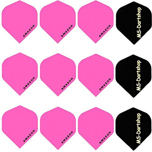 MS-DARTSHOP Dart-Flights Amazon Standard 100 Micron Stark, 3 Satz = 9 Stück, Incl. 1 Satz MS-DARTSHOP Flights (Pink)