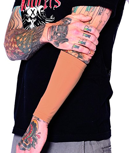 Tat2X Ink Armor Premium Forearm 9 Tattoo Sleeve Covers - No Slip Gripper - U.S. Made - Suntan - 3X (single forearm sleeve)